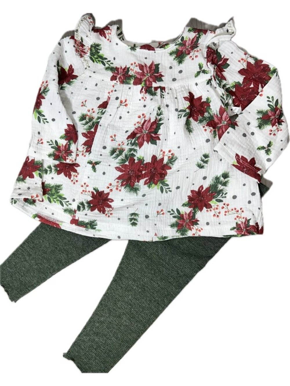 Mud Pie Christmas tunic set 12m 18m NWT Poinsettia floral leggings cotton gauze
